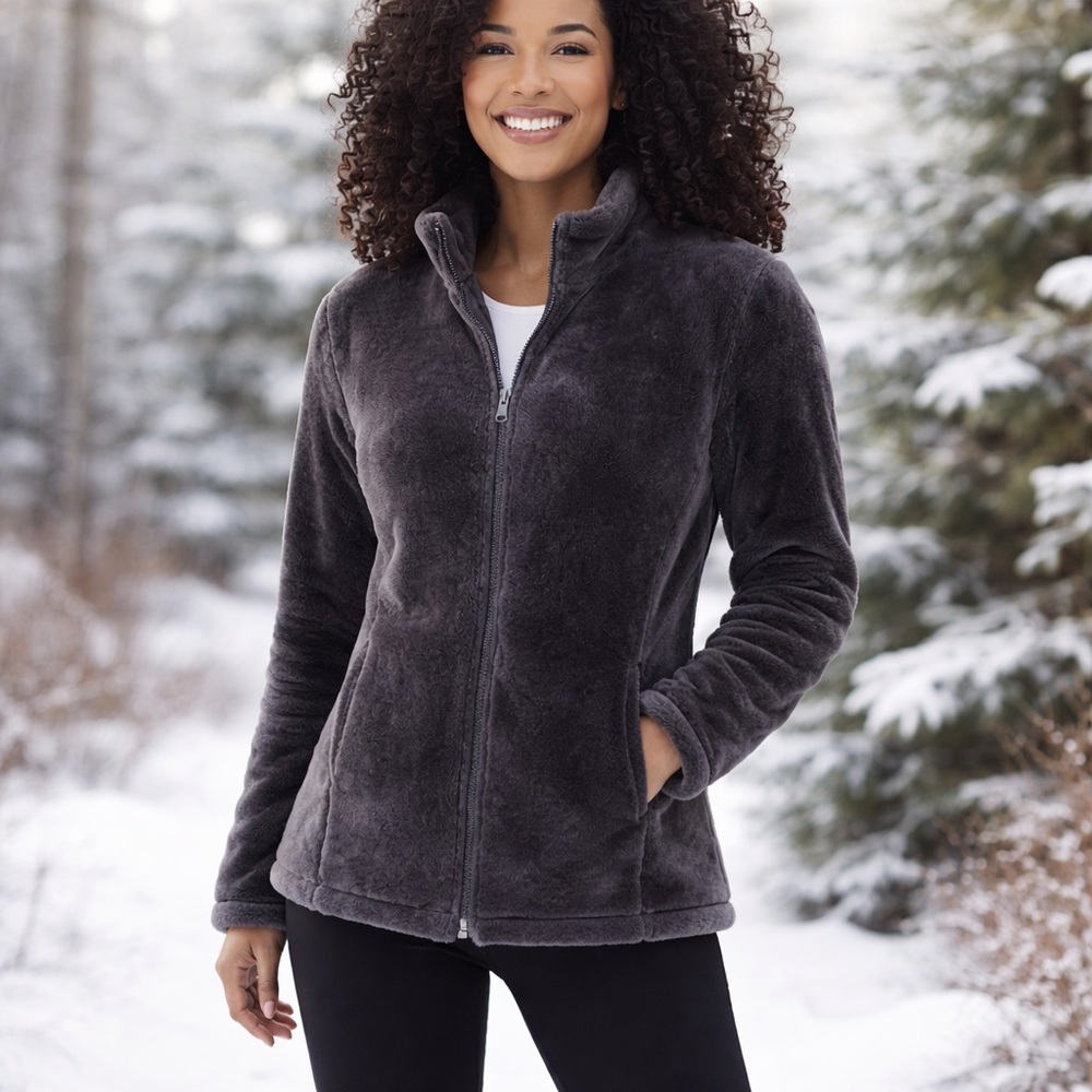 32 Degrees Heat Faux Fur Zip Jacket Medium Excalibur Gray NWT